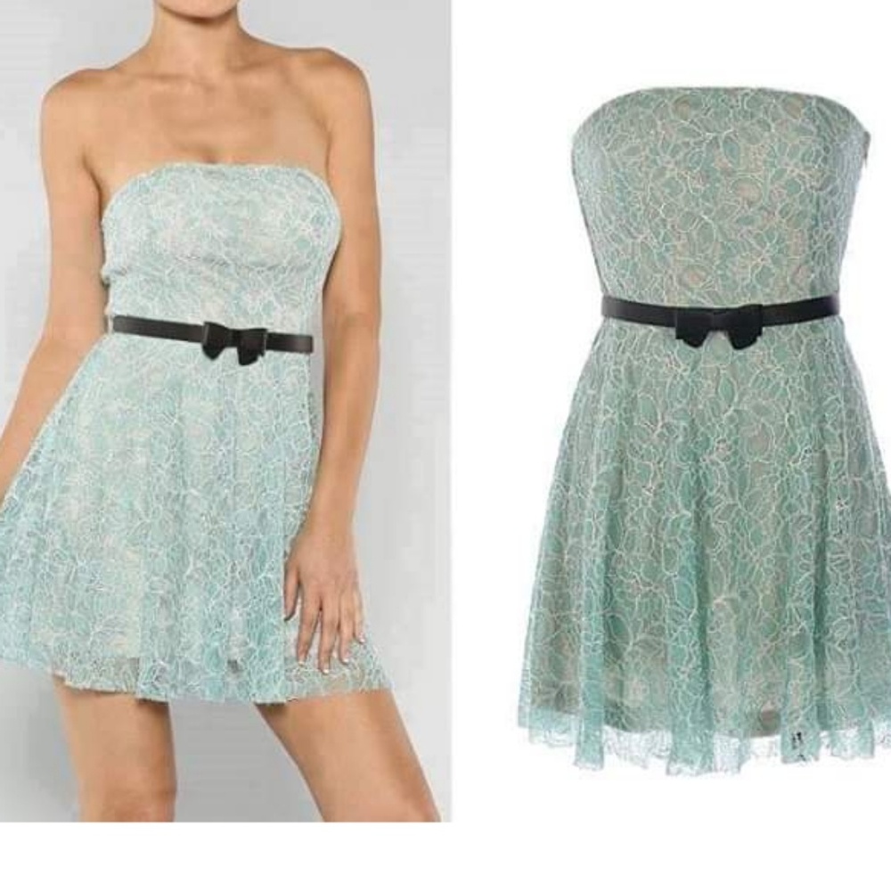 RICKETY RACK #129 Mint Green Belted Lace Party Dress